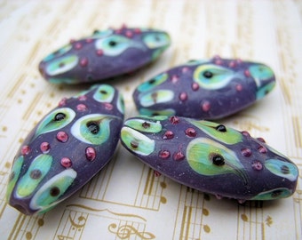Lampwork Beads - Purples, Blues with Raised Dots