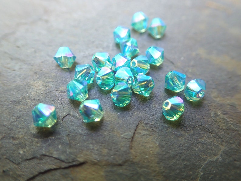 Swarovski 4MM Bicone Crystal Beads Light Turquoise ABx2 Quantity 20 image 1