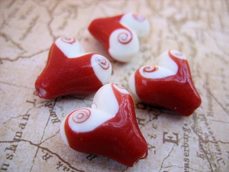 Lampwork Beads Hearts with Swirls image 1