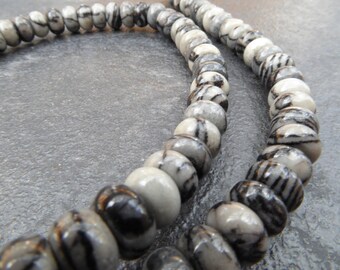 Black Line Jasper - One 16" Strand - 8mmx5mm beads