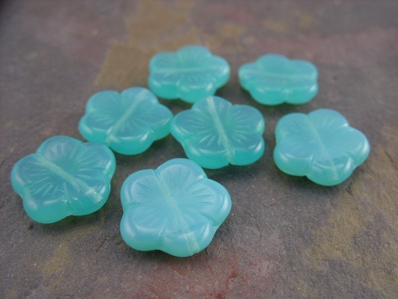 Aqua Teal Czech Glass Flower Beads Quantity 7 image 1