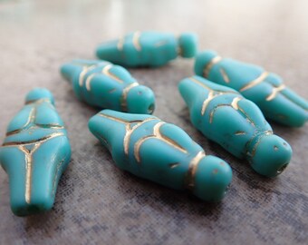 Goddess Beads -  Matte Turquoise with Gold Detail - Quantity 6