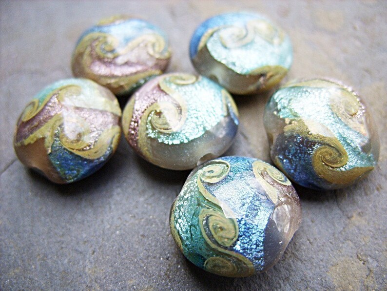 Lampwork Beads in Blue, Mauve and Taupe B-6648 image 5