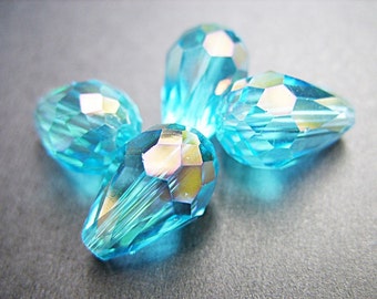 Cerulean Blue Czech Crystal Teardrop Beads - Set of Four