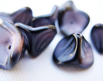 Mauve and Black Czech Flower Beads - Quantity 8 - 12x9MM