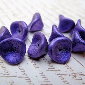 Rich Purple Czech Glass Flower Beads - Quantity 10