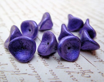 Rich Purple Czech Glass Flower Beads - Quantity 10