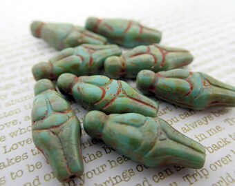 Goddess Beads - Quantity 8 - Green with a Brown/Bronze Picasso Finish