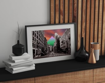 Sztuka NYC, plakat artystyczny NYC, sztuka Nowego Jorku, plakat, neon, abstrakcyjny Nowy Jork, fotografia uliczna