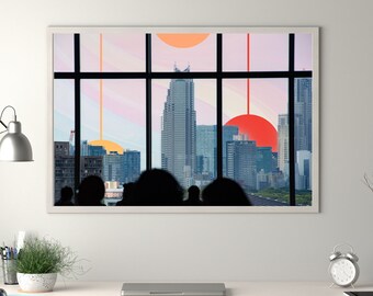 Krajobraz miejski Tokio, wydruk do pobrania, abstrakcyjna sztuka krajobrazowa, dekoracja ścienna, stylowy nowoczesny wydruk