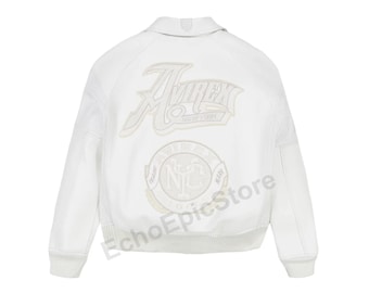 Avirex usa Genuine Leather Jacket Men’s Red Bomber Classic Fit White