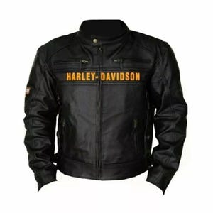 Blouson moto Harley davidson pour homme - Blouson en cuir - Blouson en cuir noir