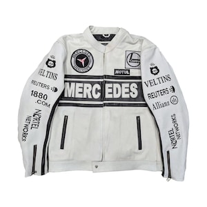 Mercedes-Benz F1 Style Leather Jacket: Moto Sport Racing Cowhide