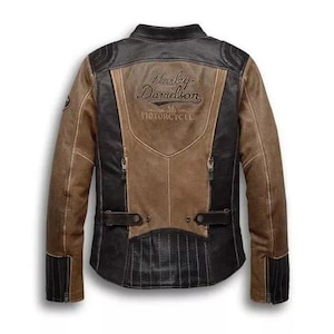 Blouson moto Harley Davidson Triple Vent en cuir marron pour femme