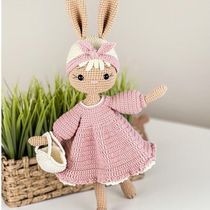 PDF Email crochet pattern cute lady rabbit with removeable dress and bag