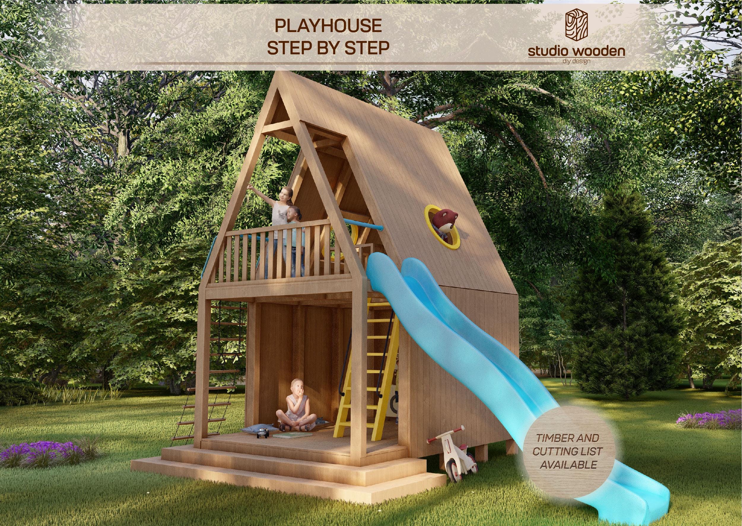TRIANGLE PLAYHOUSE PLAN. Playhouse Plans for Kids, Architecture Wooden gardenhouse Plan, do it yourself with the Digital downloading files