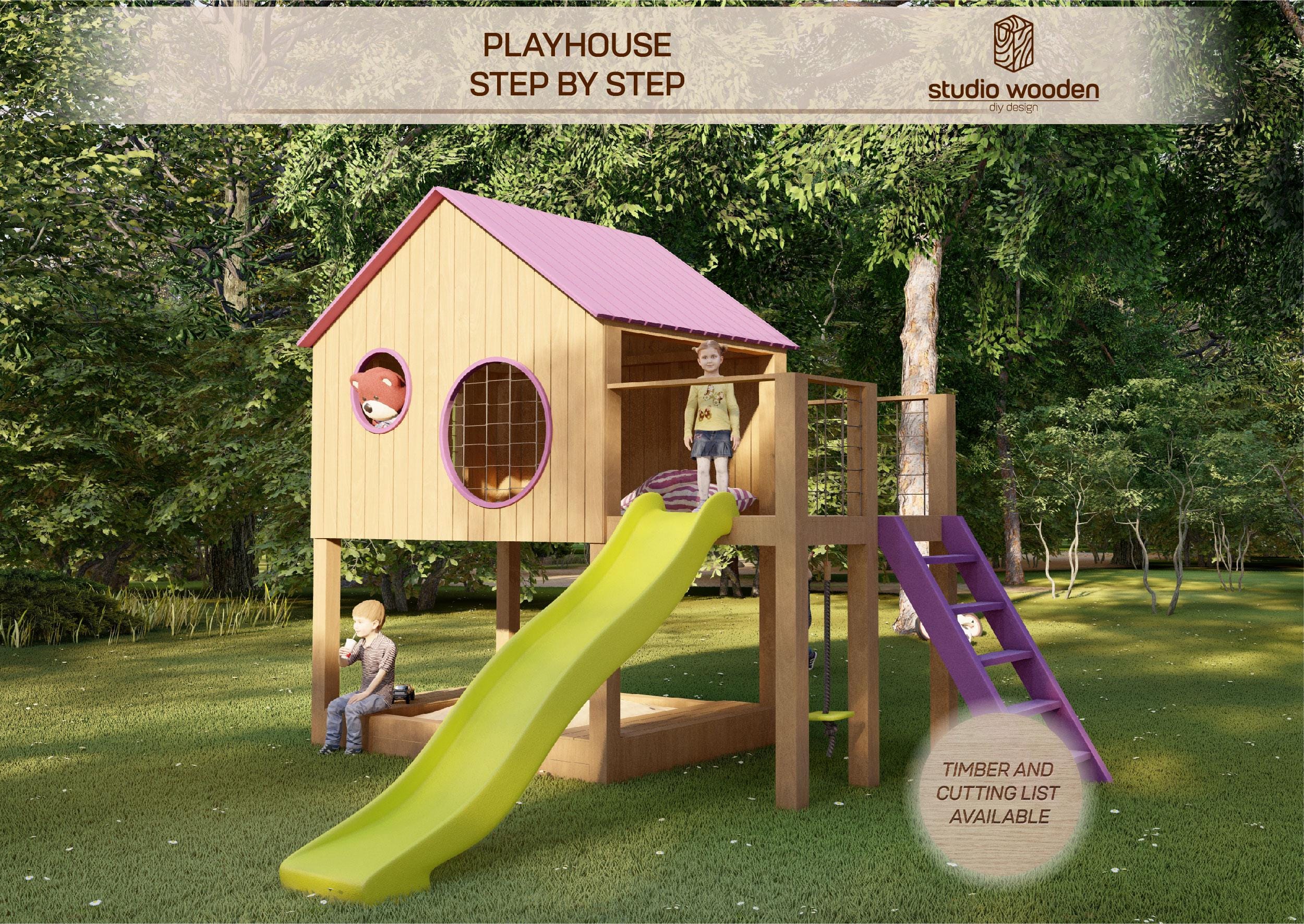 Slide Playhouse With Sandbox Underneath Playhouse Plan Slide Sandbox  Playhouse Plans For Kids Architecture
