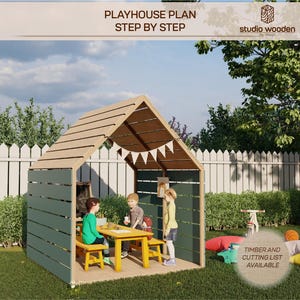Plany domków trójkątnych dla dzieci, Domek zabaw dla dzieci, Plany architektonicznego drewnianego domku ogrodowego, Projekty do samodzielnego montażu z możliwością pobrania w wersji cyfrowej.
