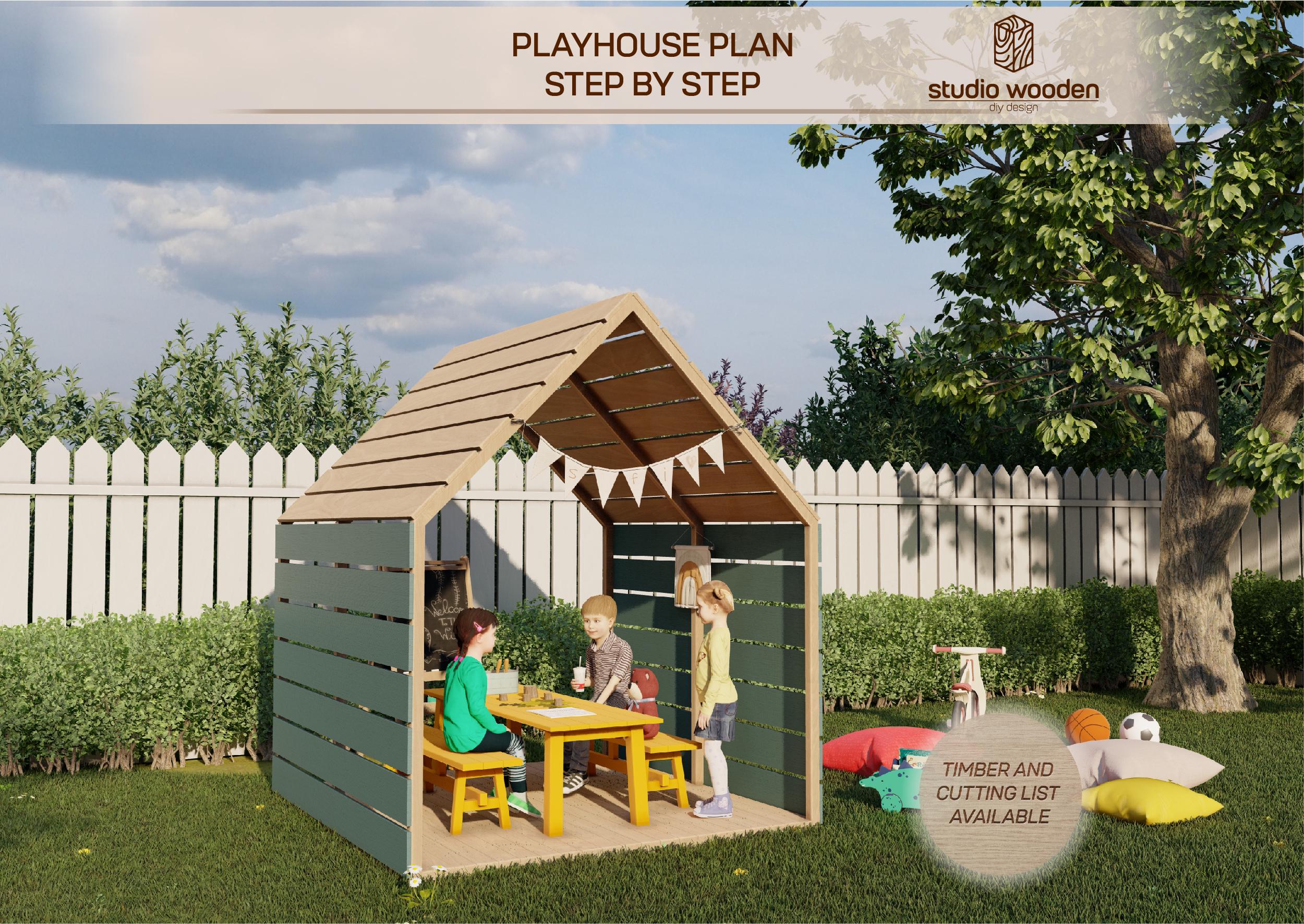 Triangle Playhouse Plans for Kids, Kids activity house, Architectural Wooden garden house Plan, DIY with digital downloads.