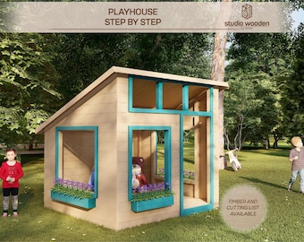 Kids Playhouse Plans, Cabin Playhouse, Step by Step, Build Your Own with Digital Downloads