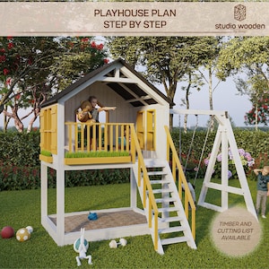 Playhouse Plan swing set. Playhouse Plans for Kids, Architecture Wooden gardenhouse Plan, do it yourself with the Digital downloading files