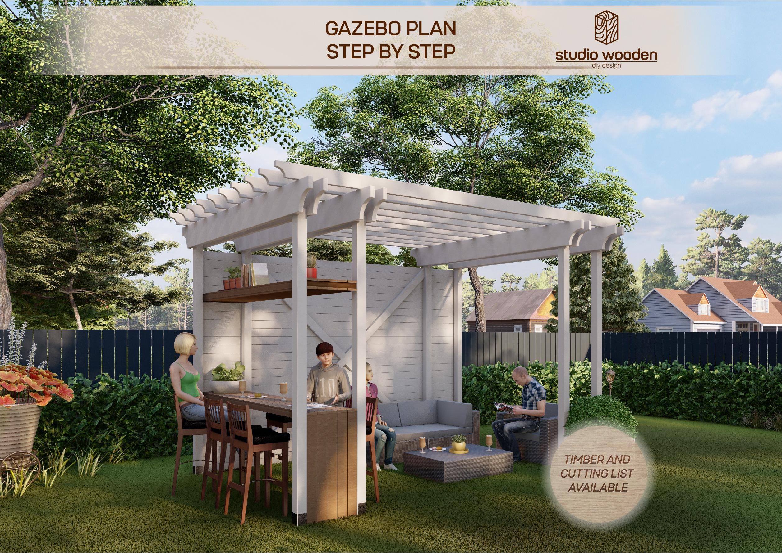 Planos de construcción de pérgolas para jardín: planos de pérgolas para  jardín para hacer uno mismo / Guía paso a paso en PDF - Etsy México, image size:2516x1782