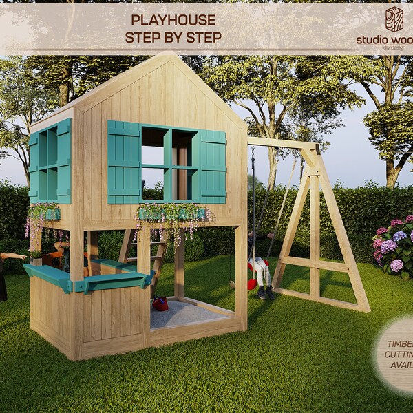 Playhouse Plan swing set. Playhouse Plans for Kids, Architecture Wooden gardenhouse Plan, do it yourself with the Digital downloading files