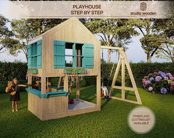 Playhouse Plan swing set. Playhouse Plans for Kids, Architecture Wooden gardenhouse Plan, do it yourself with the Digital downloading files