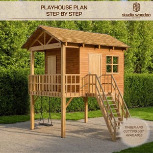 Playhouse Plan swing set. Playhouse Plans for Kids, Architecture Wooden gardenhouse Plan, zrób to sam z plikami do pobrania w wersji cyfrowej.