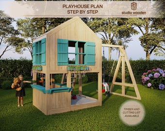 Playhouse Plan swing set. Playhouse Plans for Kids, Architecture Wooden gardenhouse Plan, do it yourself with the Digital downloading files