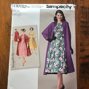 Women&#39;s dress and coat pattern. larger sizes, Simplicity 1950’s vintage redo, #R10152, Size 14-22, women’s dress and lined coat, Free Ship