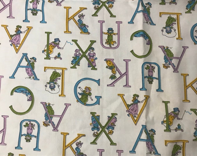 Kate Greenaway ABC Alphabet Fabric, Robins Egg Blue Field, Cotton ...