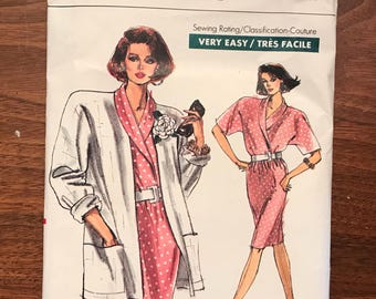 Patron de couture Vogue 7253 1988 : veste sans doublure, haut cache-cœur, jupe (taille 8-12)