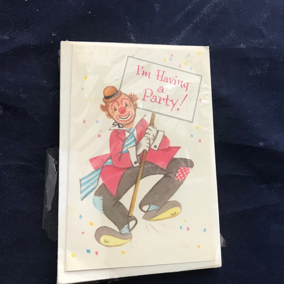 Vintage Gibson Greeting Cards, Birthday, Clown, Unused, Free Shipping