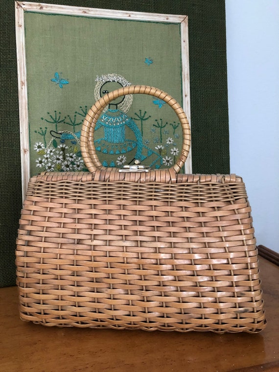 Vintage wicker handbag purse 50s 60s - image 3