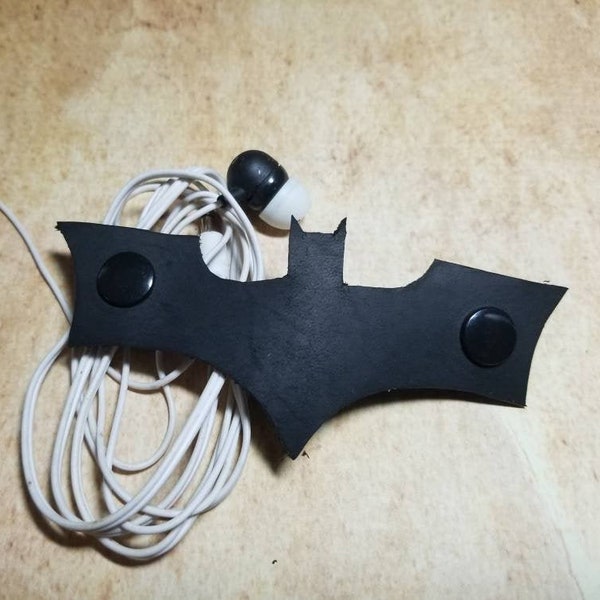 Black Leather Cord Keeper Bat Batman Cable Organizer Tidy Wrap Goth