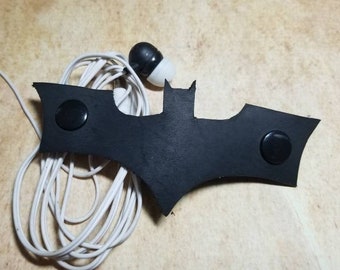 Black Leather Cord Keeper Bat Batman Cable Organizer Tidy Wrap Goth