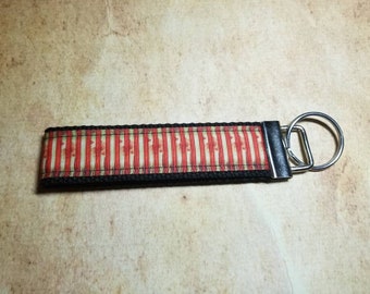 Bloody Rusty Circus Stripe Keychain Black Webbing Ribbon Wristlet Key Ring Zipper Pull Bag Tag