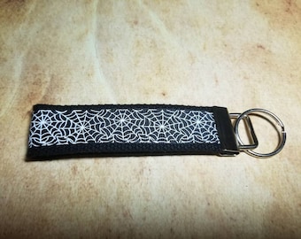 Spiderweb  Keychain Black White Webbing Ribbon Wristlet Key Fob Ring Zipper Pull Bag Tag spider web goth Halloween