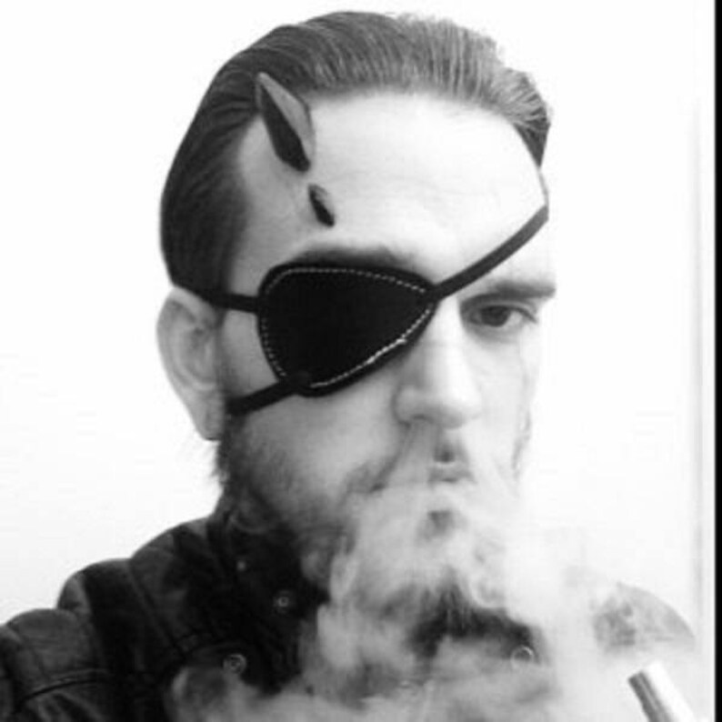 Black Leather White Stitching Metal Gear Solid Snake Big Boss Inspired Cosplay Costume Eye Patch by Darkwear Clothing