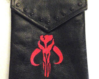Black Mandalorian Bounty Hunter Boba Fett Star Wars Leather Hip Pouch- Belt Pouch- Mapcase Bag - Made to Order -By Darkwear Clothing