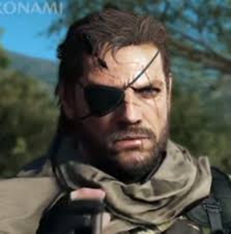 Black Leather White Stitching Metal Gear Solid Snake Big Boss Inspired Cosplay Costume Eye Patch by Darkwear Clothing
