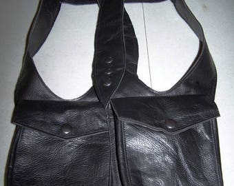 Borsa a doppia fondina in pelle nera, unisex, per Burning Man, realizzata su misura da Darkwear Clothing.