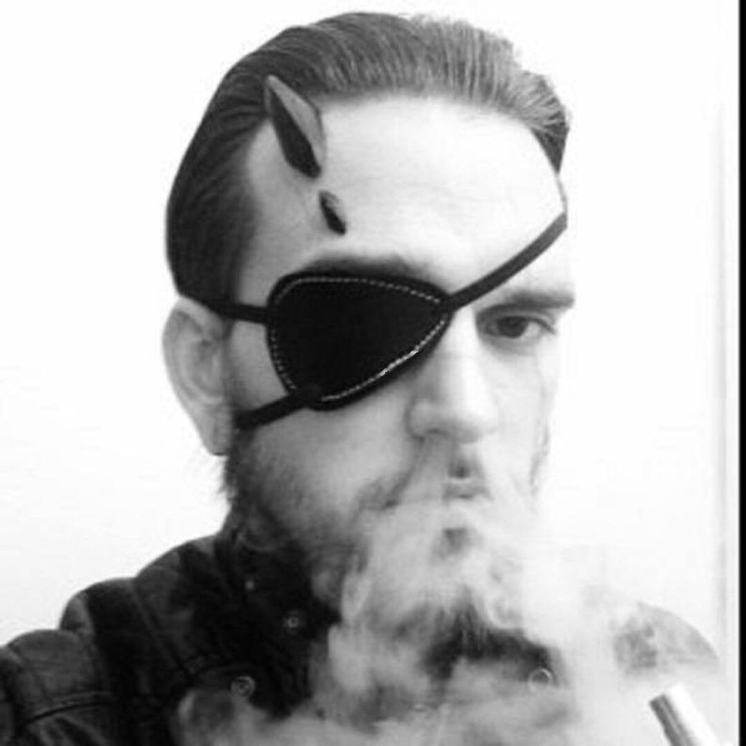 Black Leather White Stitching Eye Patch Cosplay Costume by