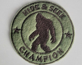 Hide &Seek Champion  Merit Badge Embroidered Felt Patch sasquatch big foot cryptid