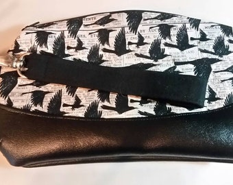 RAVENS Cotton Fabric Vinyl Zipper wrist clutch Bag wristlet By Darkwear Clothing