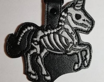 skeleton unicorn Key chain Vinyl Vegan Key Ring Zipper Pull  Bag Tag