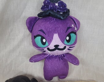 Purple witch kitty with broom, hat and cape plush alt creepy goth toy