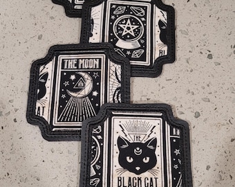 Tarot Cards Coaster Set 4 Vinyl Cork Felt Embroidered Horror Ouija Witch