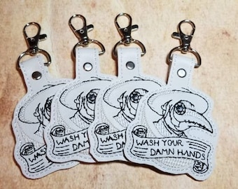 Plague Dr keychain Wash your damn hands Key fob backpack clip